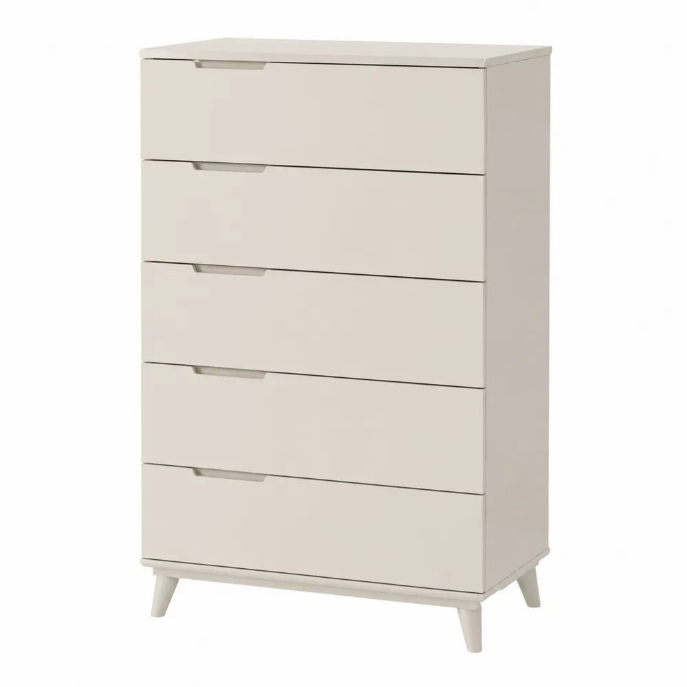 Cassettiera contenitore 5 cassetti in MDF effetto legno beige struttura rettangolare 110 cm colore beige chiaro gambe in legno massello