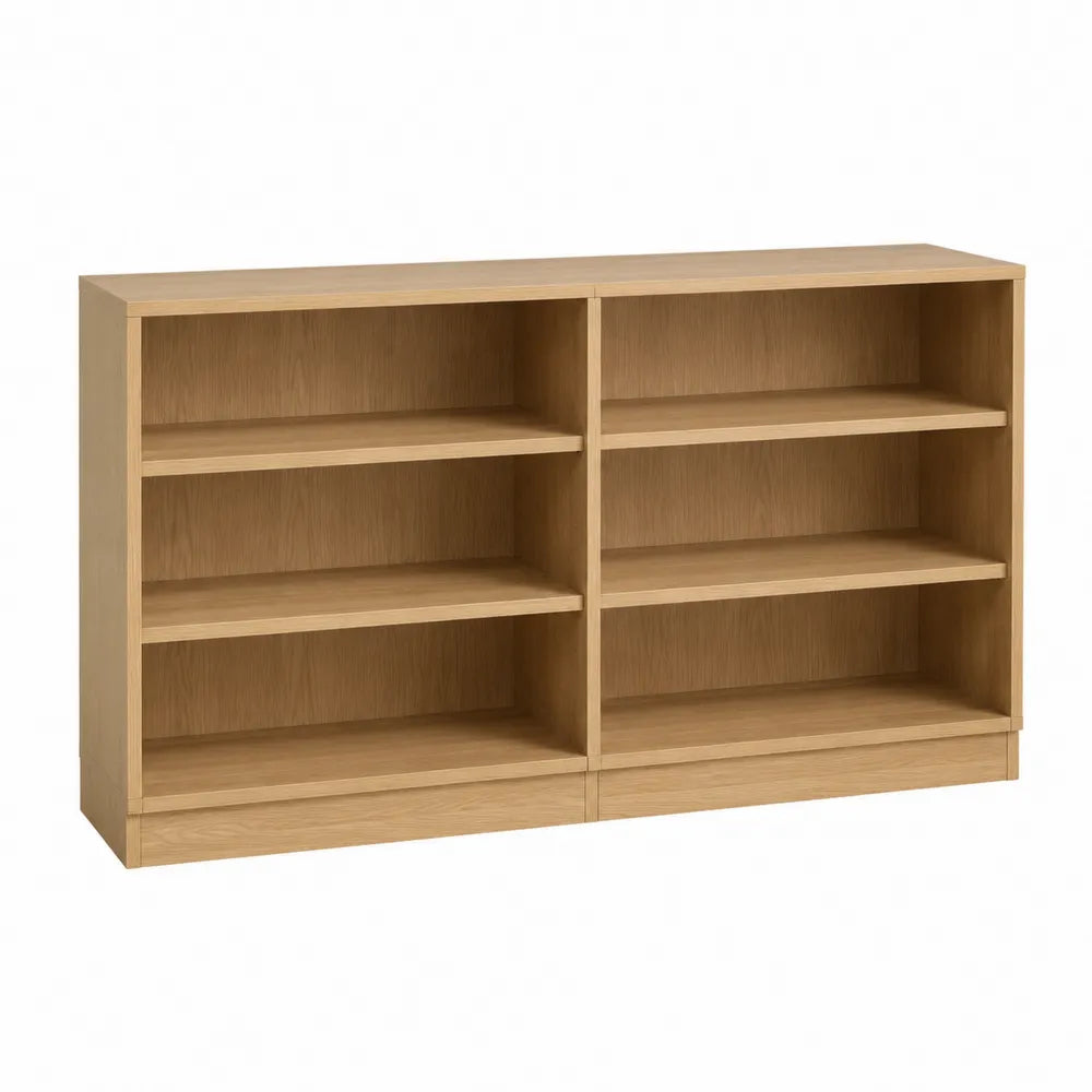 Libreria a giorno in pannello truciolare effetto rovere chiaro struttura rettangolare 6 scomparti dimensioni 120 cm x 30 cm x 80 cm