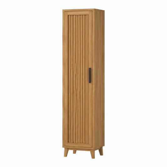 Armadio contenitore alto in MDF impiallacciato rovere anta singola a doghe gambe in legno massello colore rovere naturale dimensioni 50 cm x 40 cm x 180 cm