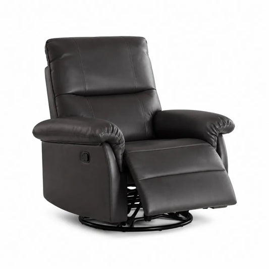 Poltrona relax reclinabile 85 x 95 x 105 cm in pelle sintetica PU nera con base girevole e poggiapiedi estraibile