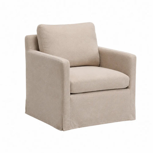 Poltrona soggiorno imbottita in tessuto poliestere colore beige con struttura in legno multistrato e seduta removibile dimensioni circa 75 cm x 78 cm x 85 cm