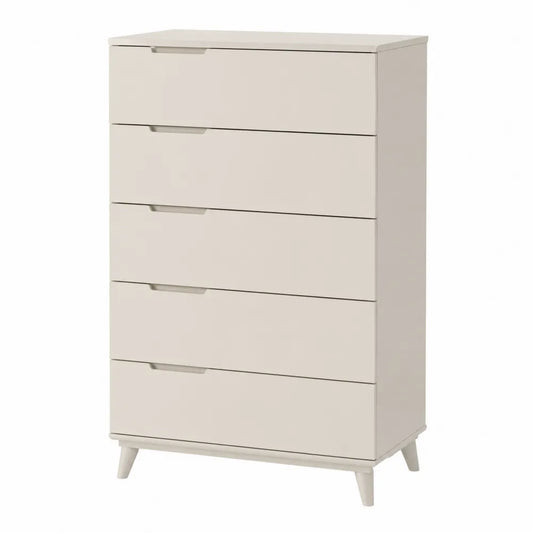Cassettiera contenitore 5 cassetti in MDF effetto legno beige struttura rettangolare 110 cm colore beige chiaro gambe in legno massello