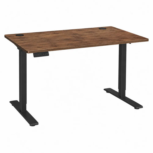 Scrivania elettrica regolabile in altezza rettangolare con piano in MDF effetto noce scuro struttura in acciaio nero e passacavi 120 x 60 x 72-118 cm